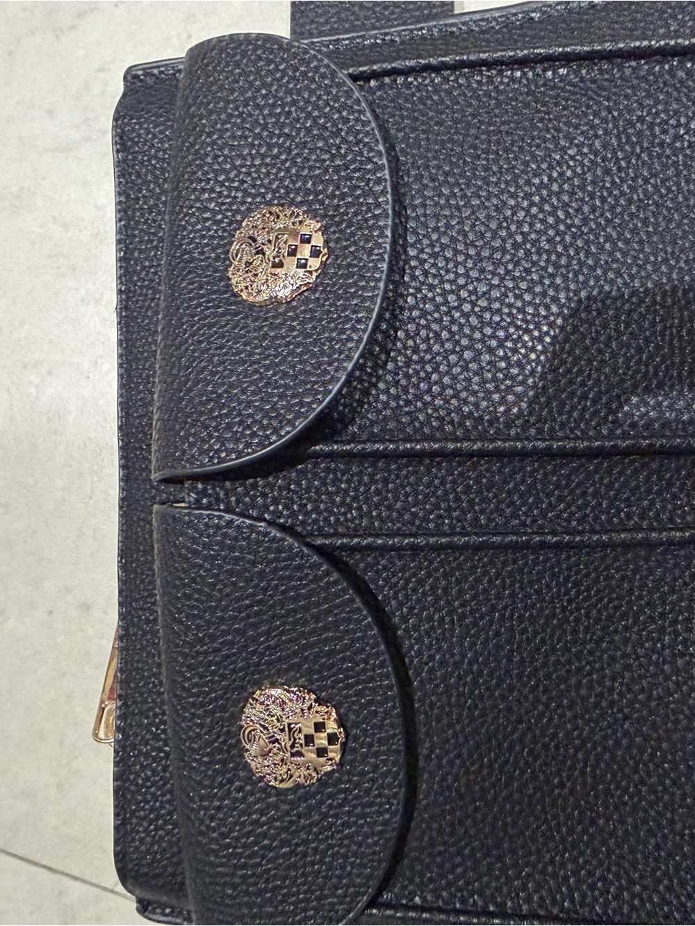 Vince Camuto Black Pebbled Leather Crossbody with Gold Crest Accents